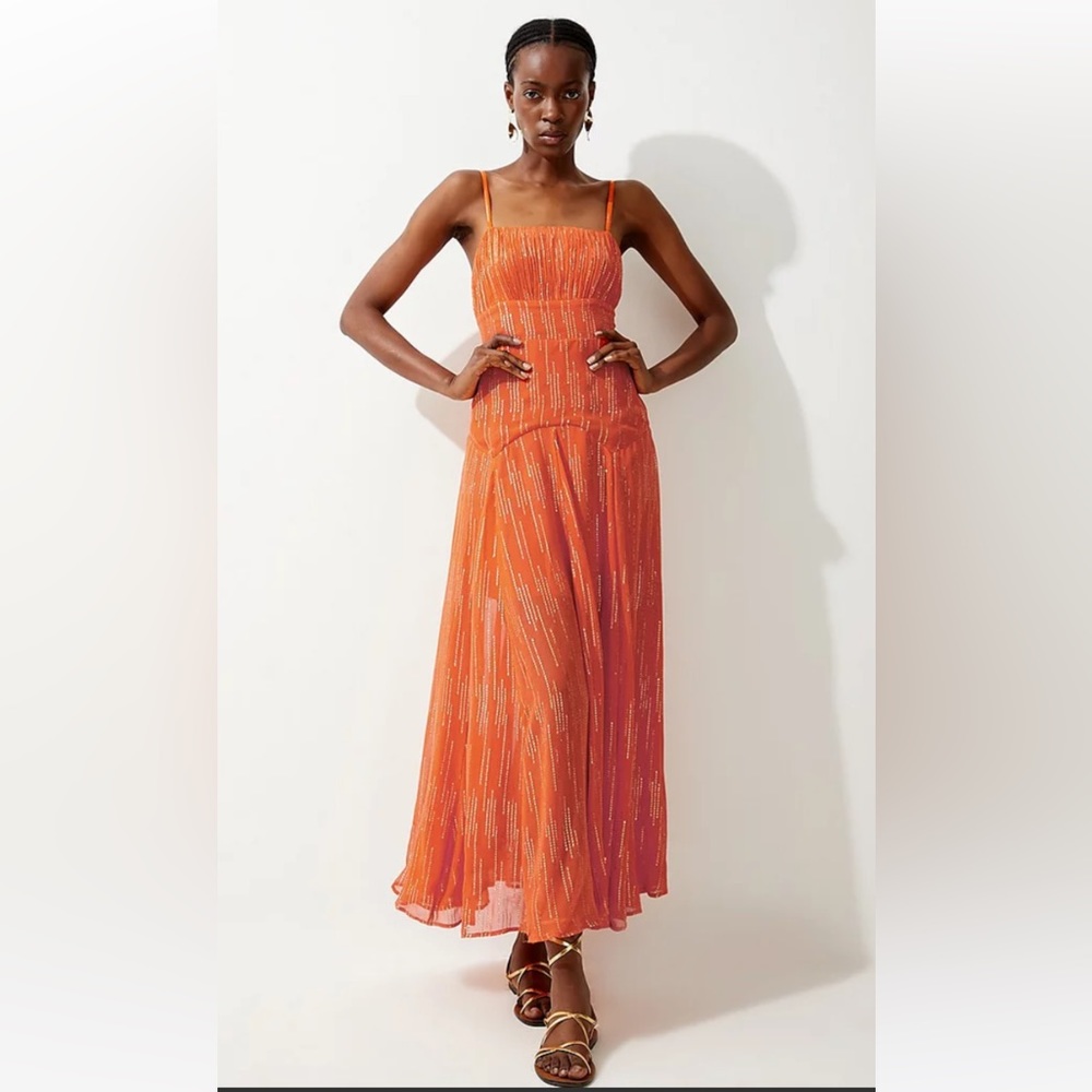 Karen Millen Orange Beaded Maxi Dress